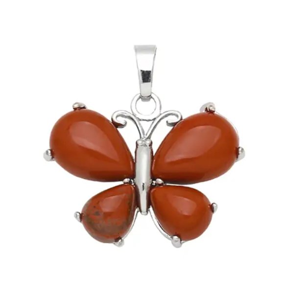 Red Jasper Natural Stone Cute Butterfly Pendant Necklace Gemstone Pendant - Picture 2 of 2